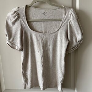 LOFT Women's Light Gray Puff Sleeve Blouse